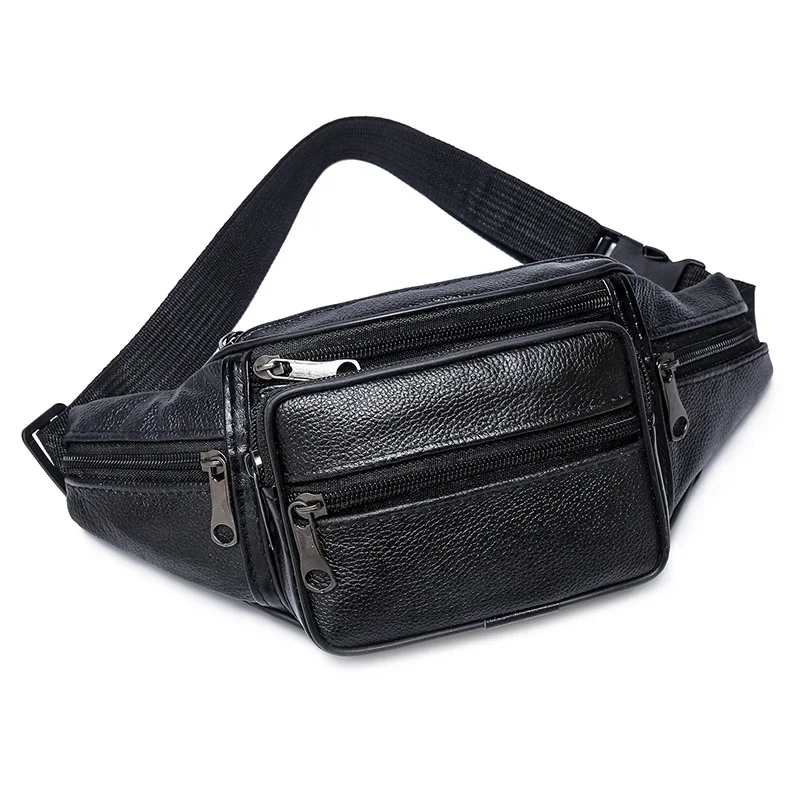 

New Cowhide Men'S Waist Bag Faux Leather Leather Shoulder Chest Bag Fashion Soft Leather Mountain Climbing Sports Shoulder Bag