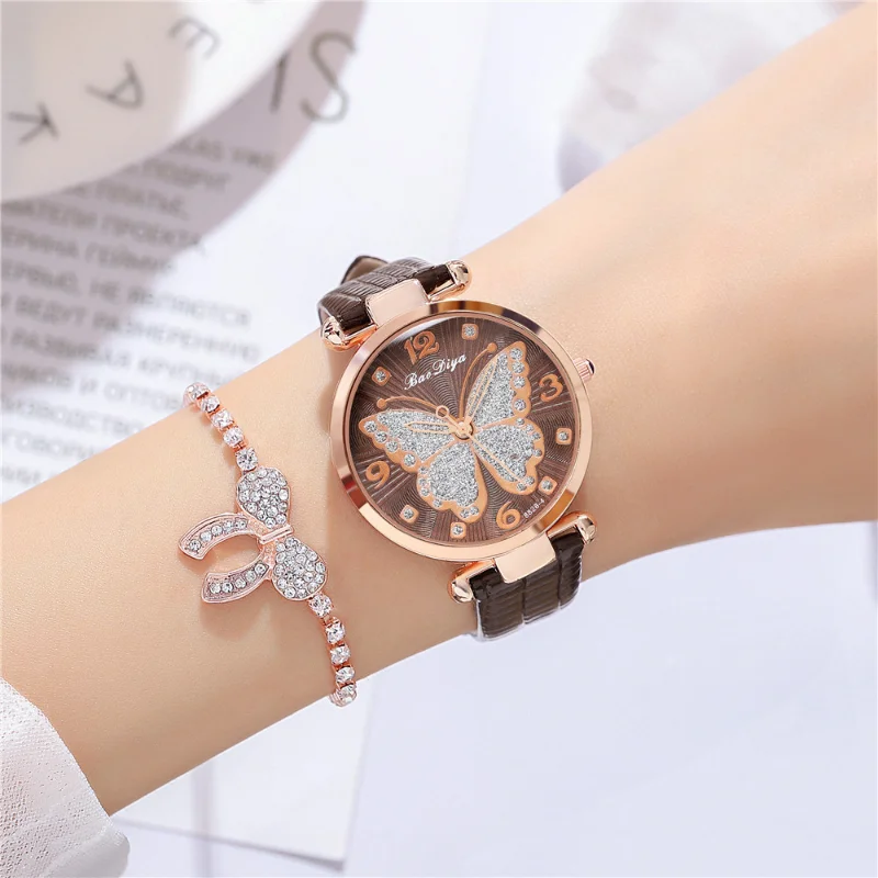 Fashion Women Quartz Watches Butterfly Dial Design Casual Female Wristwatches Woman Watches Leather Clock Montre Femme Gift