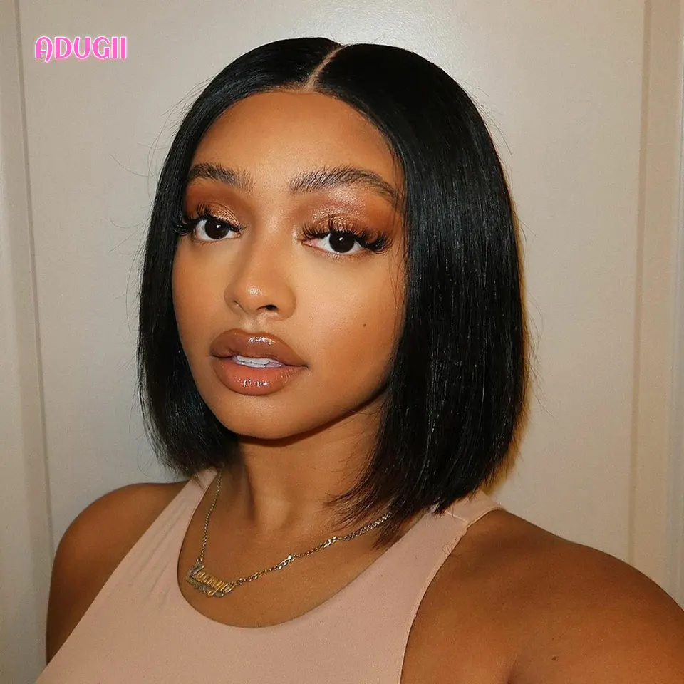

Straight Bob Lace Front Wig Human Hair Pre Plucked Transparent Lace Frontal Wigs For Women Short Straight Bob Wig 180% Density