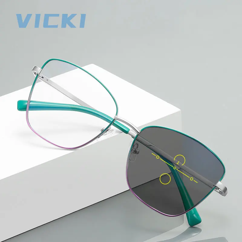 

VICKI Photochromic Progressive Multifocal Reading Glasses Women Custom Myopic Prescription Eyewear Anti-blue Light Glasses 3087