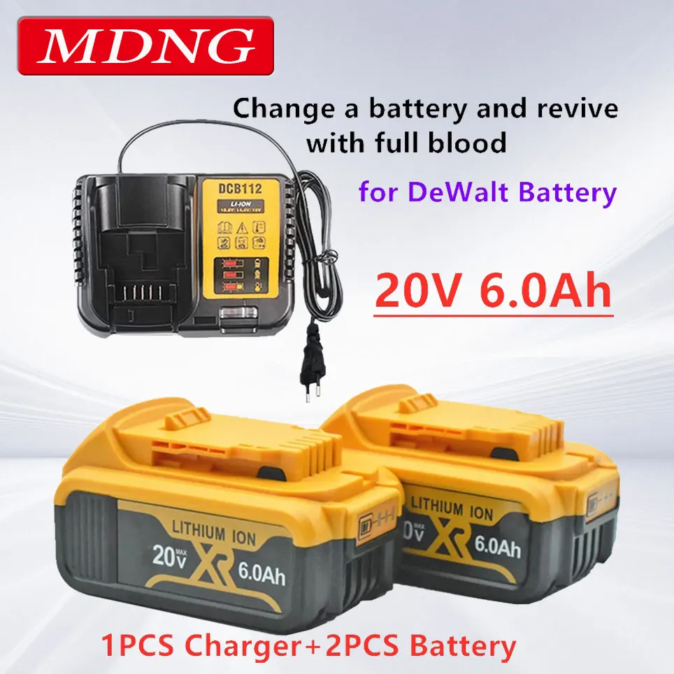 

New 18V 6.0Ah MAX XR 18650 Battery Power Tool Replacement for DeWalt DCB184 DCB181 DCB182 DCB200 20V 6A 18v Battery Charger