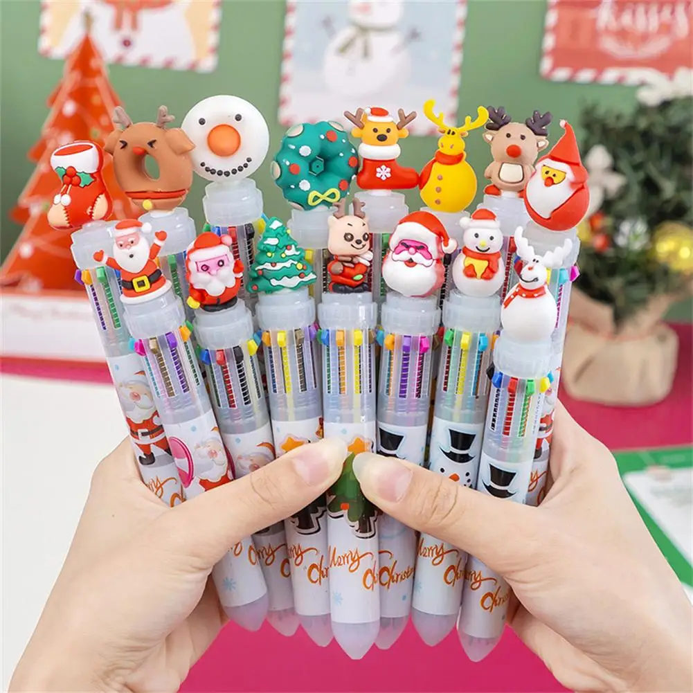 

10 цветов Милая Рождественская шариковая ручка разноцветная мультяшная шариковая ручка Санта Рождество канцелярские принадлежности для пи...