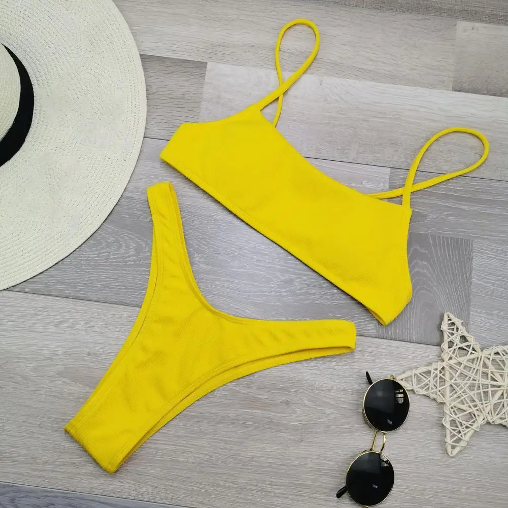 

2 шт./компл. Стильный Купальник, Быстросохнущий удобный комплект бикини, однотонное женское бикини