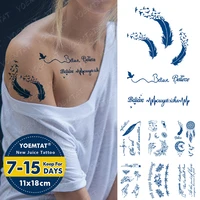 blue sexy ink juice waterproof temporary tattoo sticker feather hand small flash transfer body art lasting fake tato men women