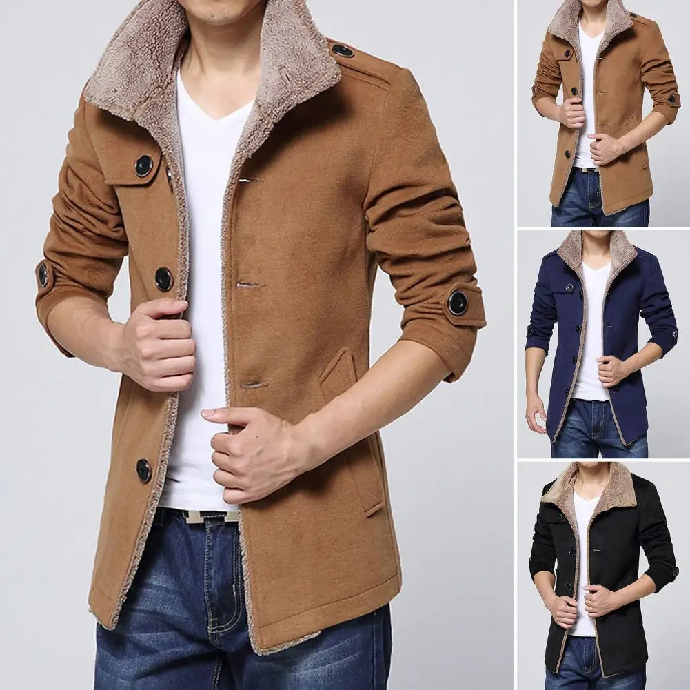 

Men Trench Coat Trendy Thicken Pockets Trench Coat Outwear Men Windbreaker