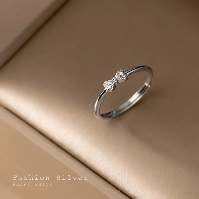 

S925 Silver Diamond Bow Ring Simple Sweet Gourmet Ring Engagement Ring Jewelry