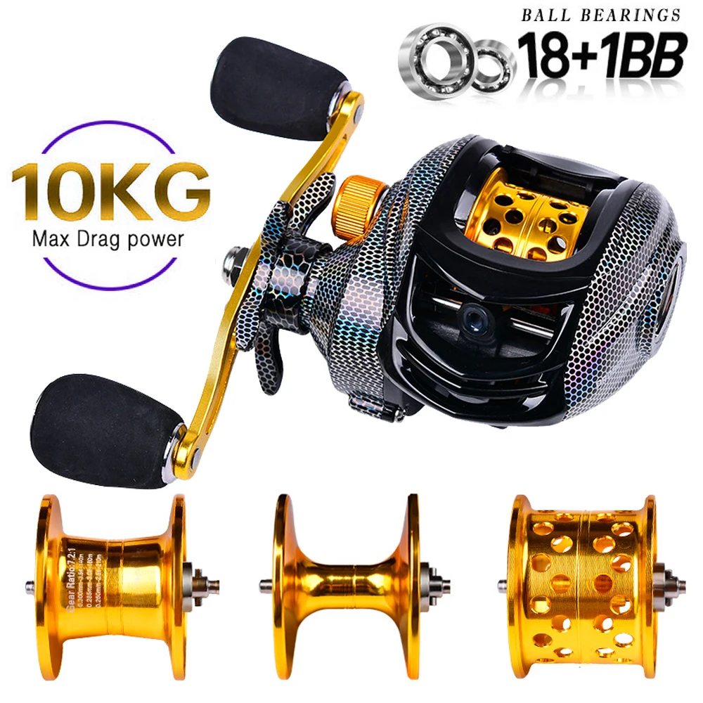 

Baitcasting Reel 18+1BB Casting Reel Smooth Metal 7.2:1 Gear Ratio Fishing Reel with Standard or Deep or Shallow Spool for Bass