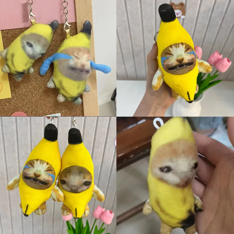

1/2pcs Kawaii Banana Cat Plush Pendant Cute Crying Banana Cat Funny Keychain Car Bag Pendant Keyring Gifts To Classmate