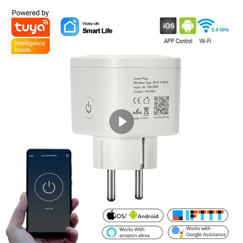 

Smart Socket WIFi Smart EU Plug For Tuya SmartLife No Power Timer Voice Control 16A Power Monitor For Alexa Google Home