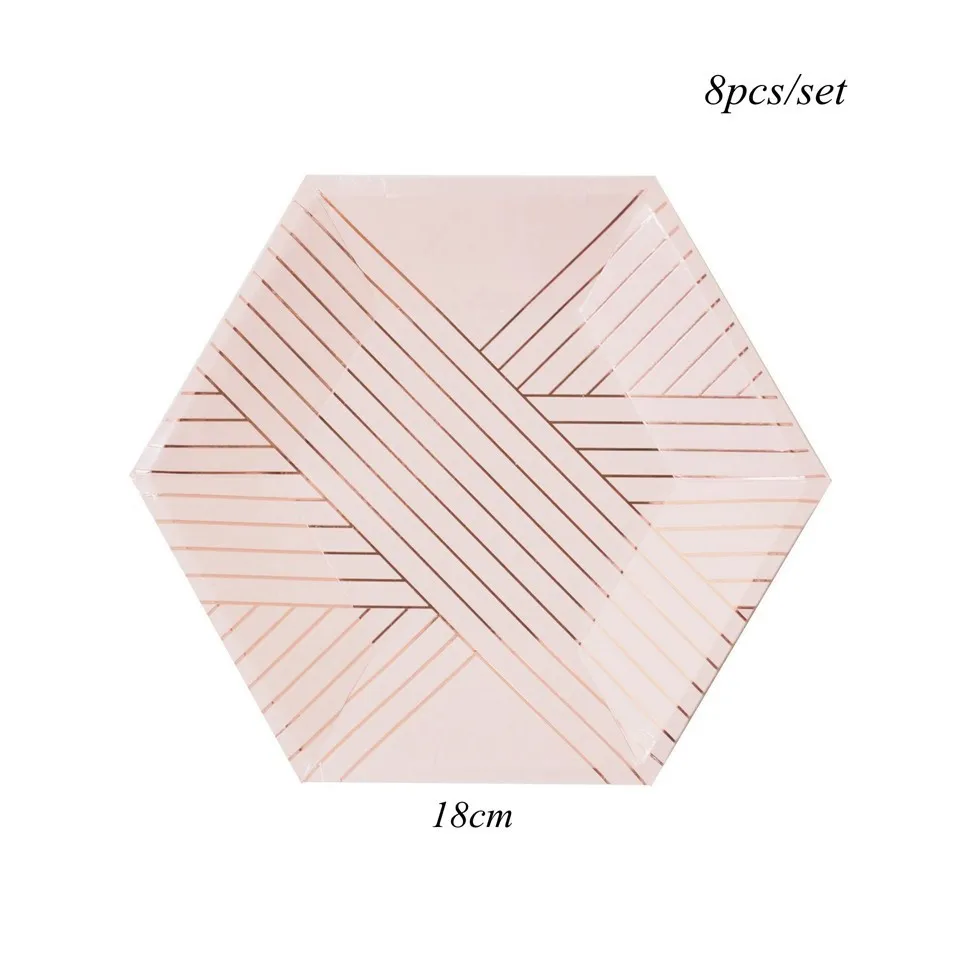 1 набор розовая бумага одноразовая посуда позолоченный полосатый стол Декор