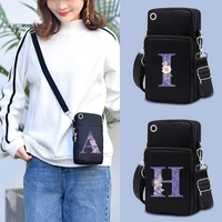 mobile phone bag unisex shoulder pouch purple flower 26 letters pattern universal sport arm pack for samsungiphonehuawei