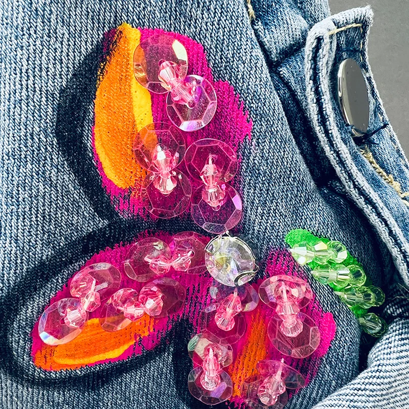 Printed Jeans Shorts for Women 2023 New Summer High Waist Loose Slimming European A-line Wide Leg Pants Hot Pants Denim Shorts