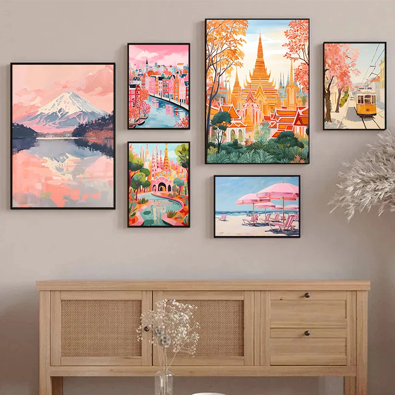 Современный красочный город Тайланд храм Чикаго постеры для путешествий и