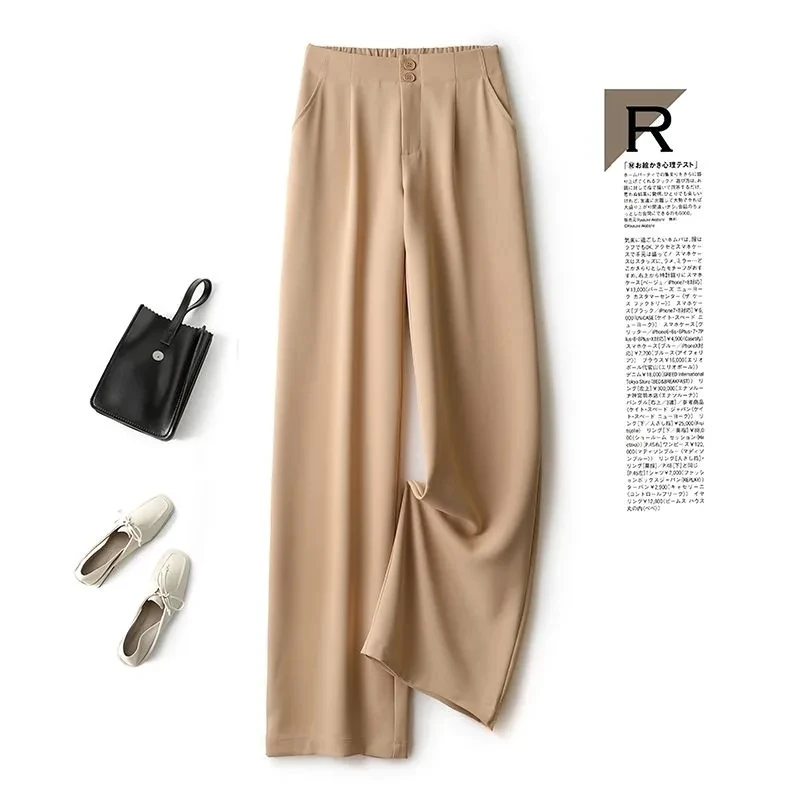 

Fashion Loose Office Lady Wide Leg Pants Casual Korean Women Elastic High Waist Straight Trousers Summer Suit Pants New
