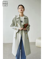 ziqiao japanese turn down collar full sleeve trench loose waist mid length straight office lady double breasted solid jacket