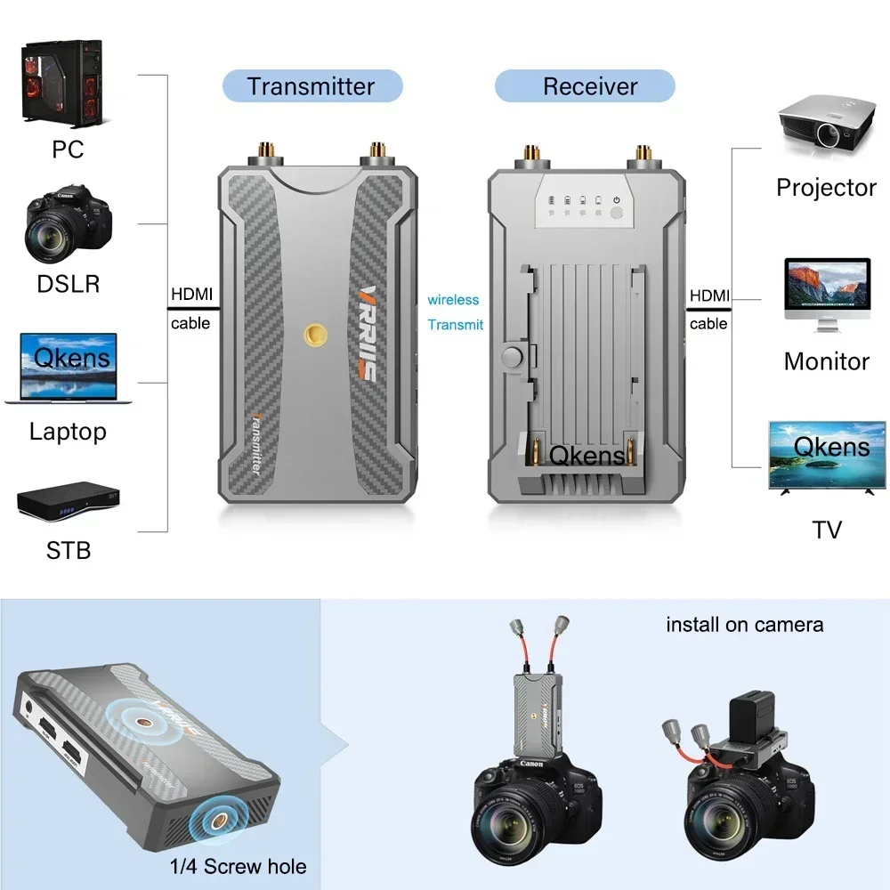 Фото Беспроводная система передачи видео на 300 м: HDMI-передатчик и приемник с поддержкой аккумулятора, для ноутбуков, DSLR-камер, прямой трансляции №4