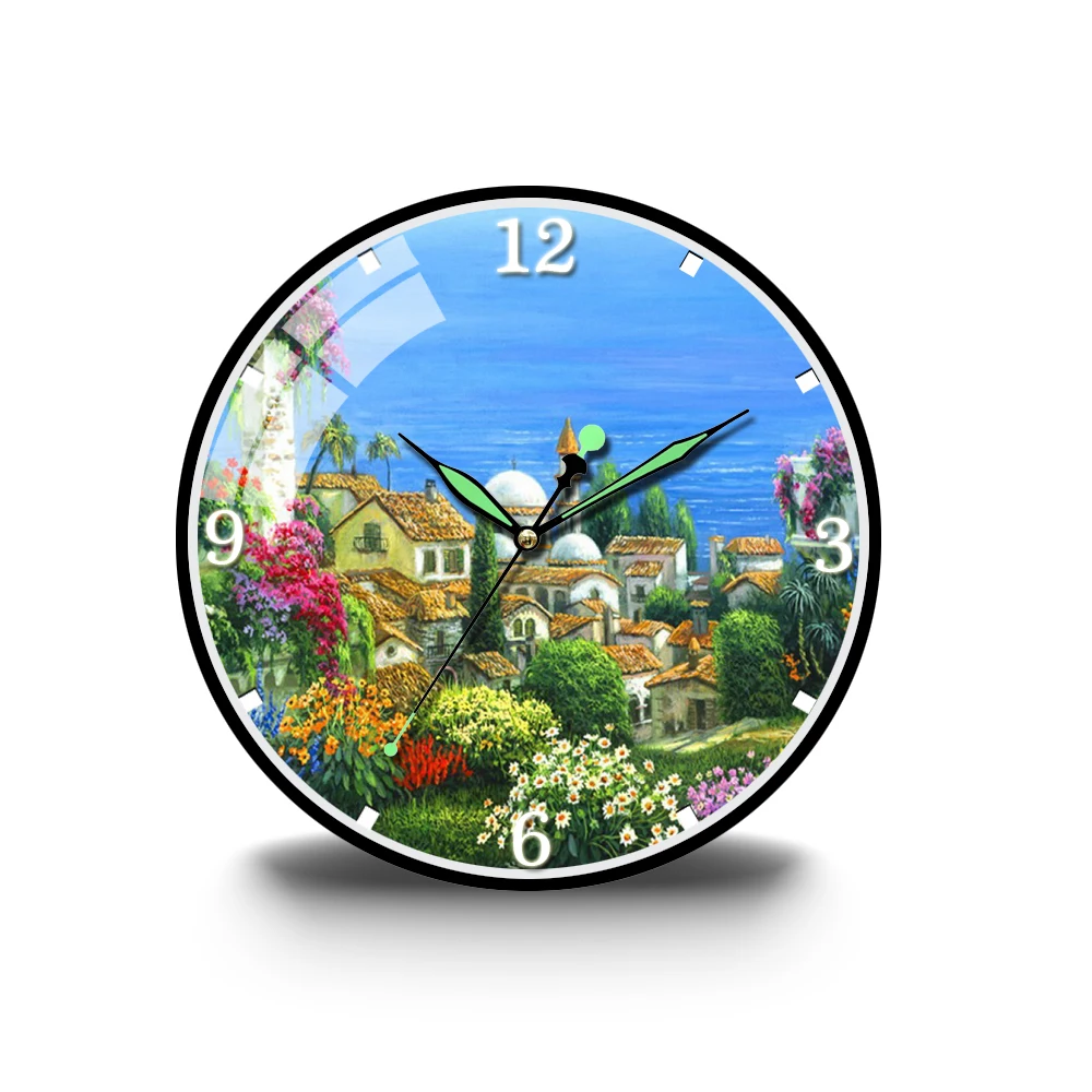 

Картина маслом в скандинавском стиле, вилла, морской сад, часы, светящаяся указка, художественные часы, орнамент, ресторан, кафе, магазин, сов...