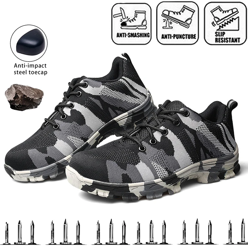 

CHNMR Summer Indestructible Work Shoes Steel Toe Cap Safety Boots Puncture-Proof Sneakers Breathable Safety Shoes Men Women