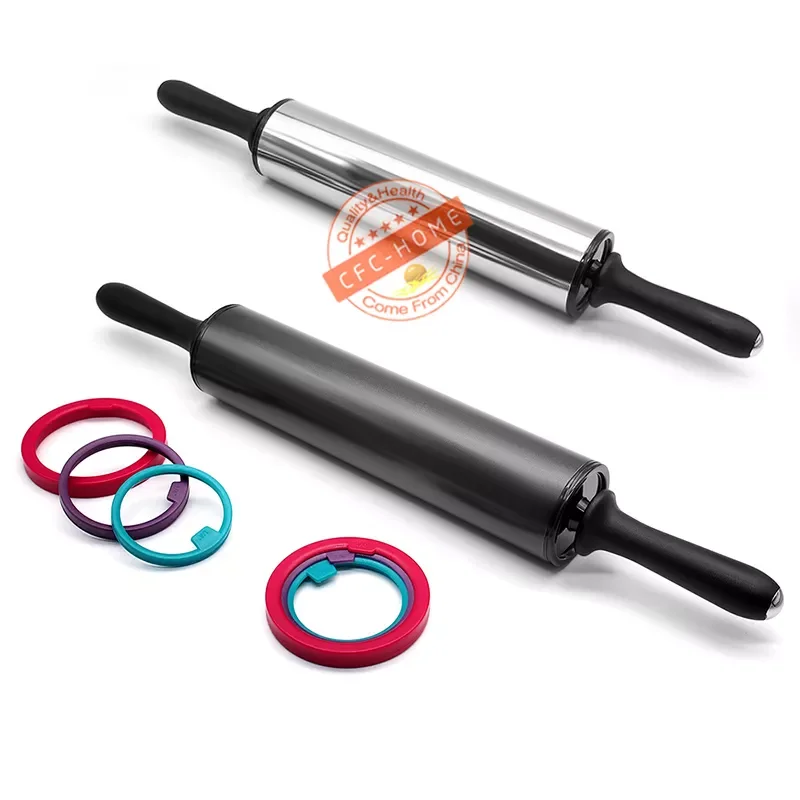 Ролик для теста из нержавеющей стали с 3 съемными регулируемыми кольцами выпечки