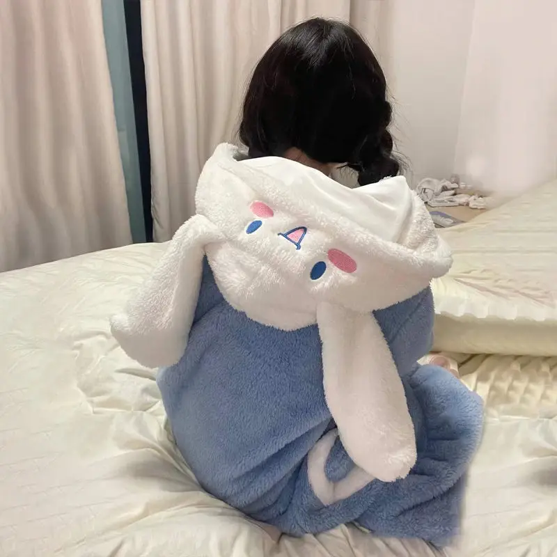 Bathrobe for Women Pajamas Set Long Sleeve Robes Kawaii Hooded Nightgown Thicken Flannel Night Gown Plush Soft Cartoon Sleepwear
