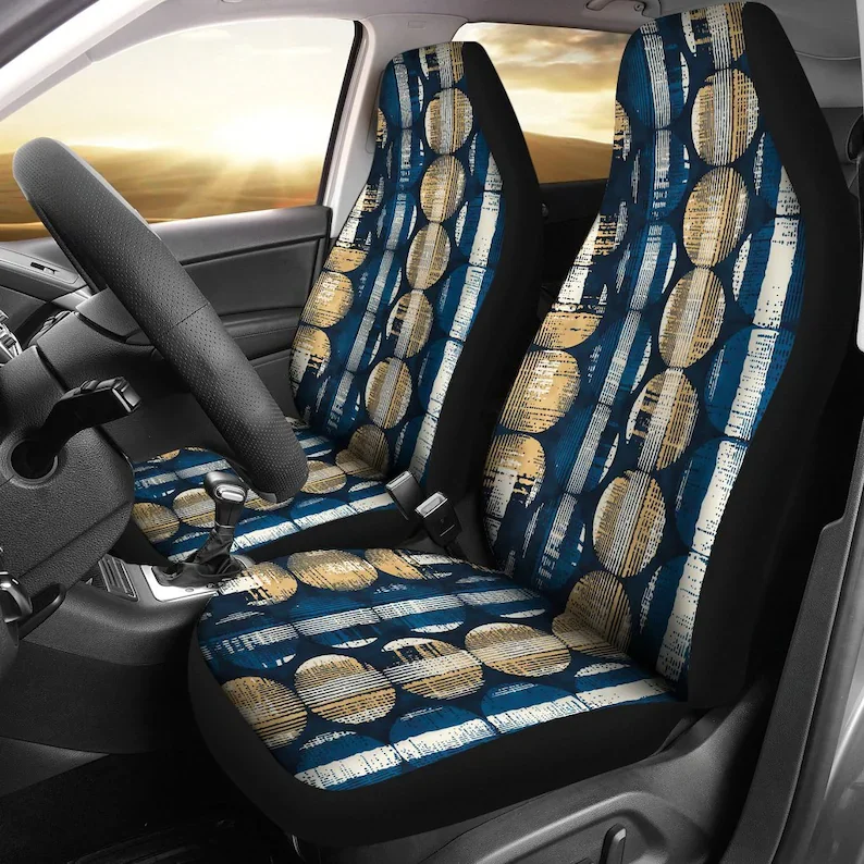 

Blue Gold Circles Abstract Art Car Seat Covers Pair, 2 Front Seat Covers, Car Seat Protector, Car Accessories