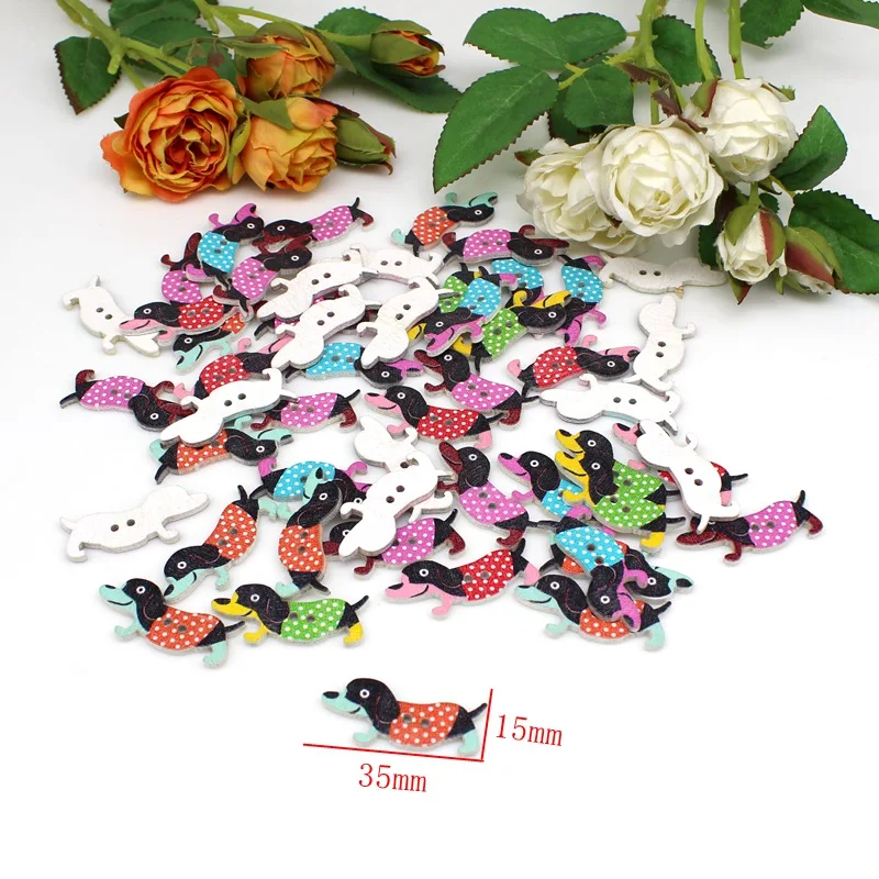 50pcs/lot Random Mixed dog Buttons Sewing Scrapbooking 2 Holes Decoration accessories For craft decorative buttons
