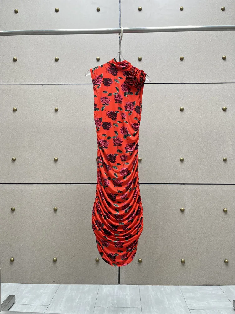 

Женское платье ручной работы, удобное облегающее платье с цветочным принтом, весна-лето 2023