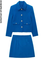 pailete women 2022 fashion with rhinestone buttoned patch pockets jacket coat or high waist a line mini skirt