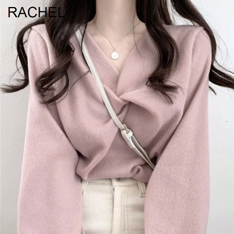 

Женская мягкая плюшевая рубашка с V-образным вырезом, длинным рукавом