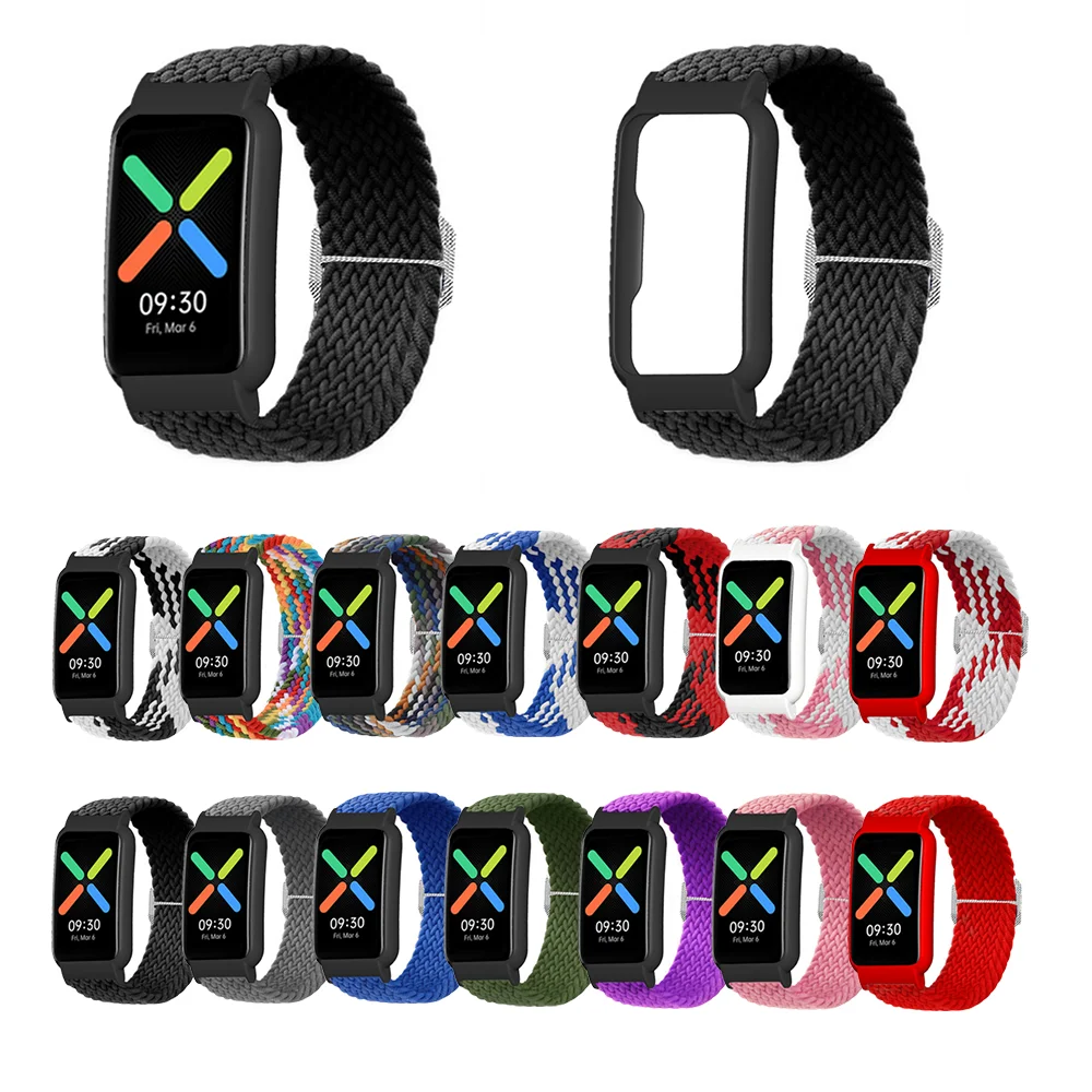 Ремешок нейлоновый для Oppo Watch Free 46 мм эластичный плетеный браслет + чехол часов