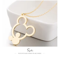 disney jewelry mickey head necklace hollow out cartoon double mickey mouse stainless steel pendant necklace female chain
