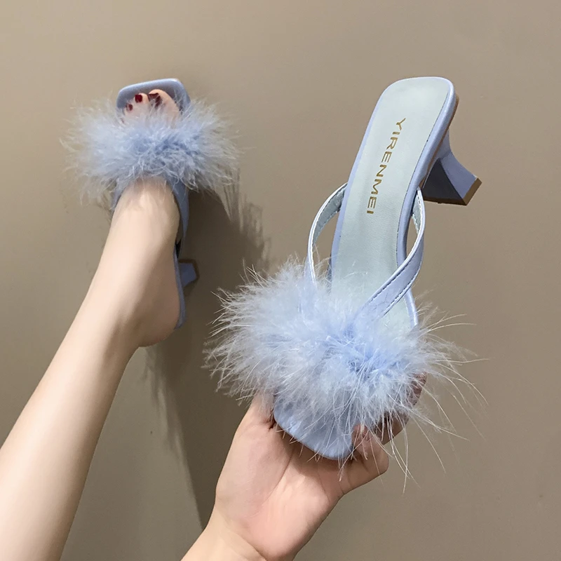 

Women Slippers Summer 2021 New Fashion Stiletto Sandals Open Toe High Heel Zapatillas Mujer Casa Sapatos Femininos