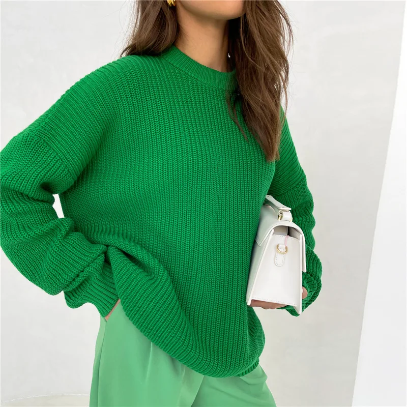 

Winter Fashion Clothes Casual Solid Tops Autumn Loose O-Neck Women's Sweater Pullover Vintage Long Sleeve Knitted Sweater 24060
