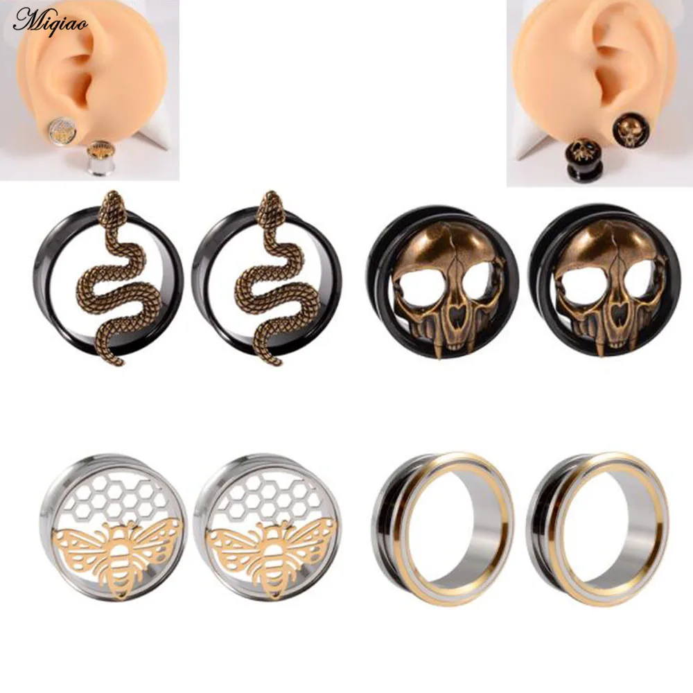 

Miqiao 1 Pair 6-25mm Stainless Steel Skull Snake Ear Tunnels Plugs Ear Expander Stretcher Gauges Piercing Jewelry New