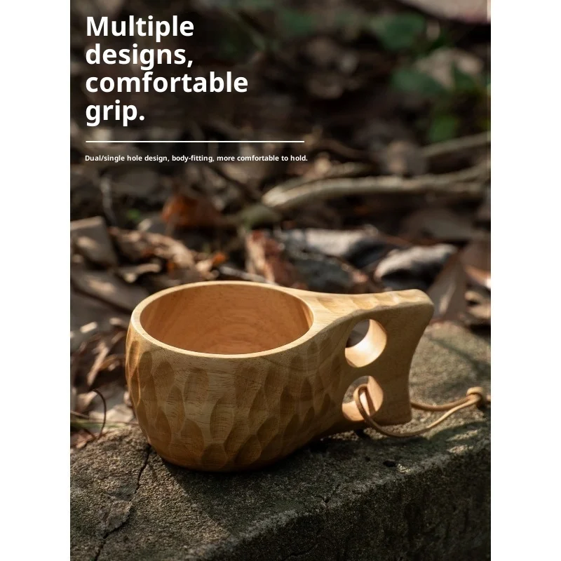 Фото Gopeak уличная чашка из орехового дерева Финляндия, уличная чашка для кемпинга с деревянной ручкой, креативная портативная кружка с защитой от глажки, подарок другу №1