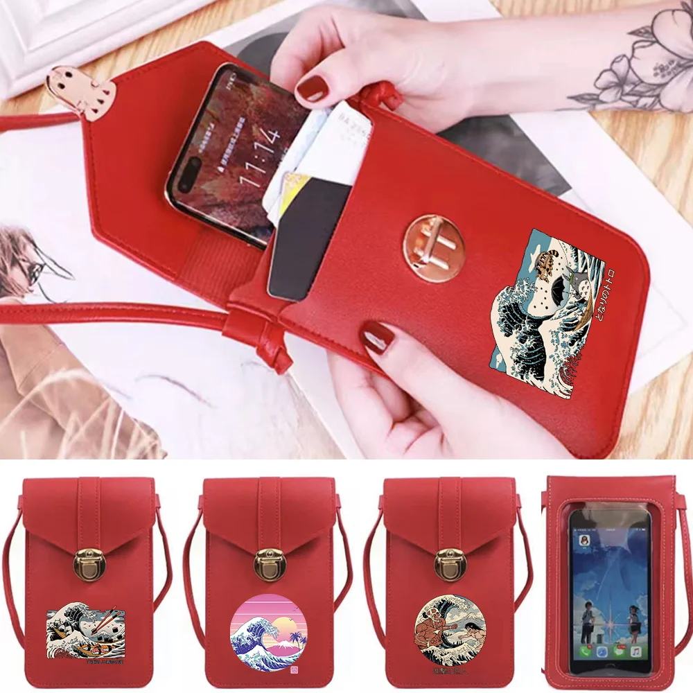 

Phone Pack Wallets Shoulder Messenger Bags Mobile Phone Bag Wave Print Card Packet for Samsung/iPhone/Xiaomi Touch Screen Cell