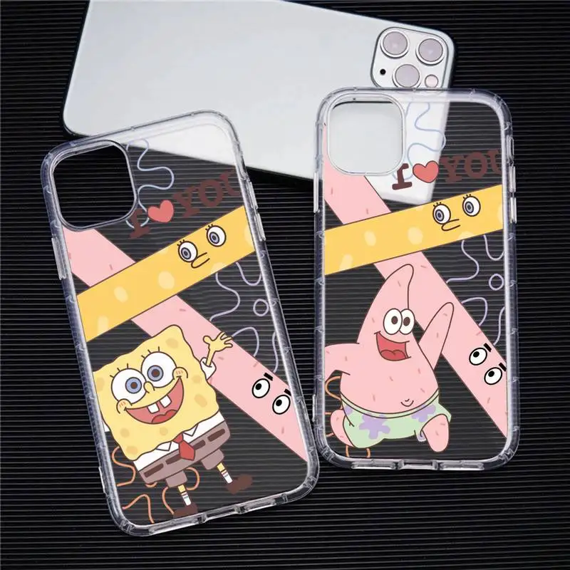 

Best Friends Cute Cartoon SpongeBobs Phone Case For iphone 14 Plus 13 12 Mini 11 Pro Max XS X XR Soft Transparent Cover