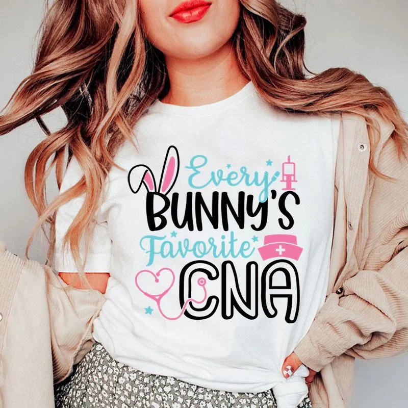 

Новая забавная Пасхальная любимая медсестра каждого Бунни, футболка унисекс с коротким рукавом и круглым вырезом, летняя повседневная футболка с буквенным принтом, топ, футболка