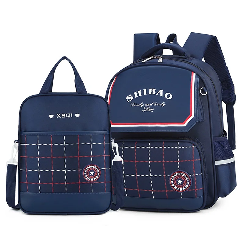 Girl Princess Bow Boy Lattice Fashion Backpacks New Children British Style Nobility Schoolbags with Pen Bag Student Tutorial Bag