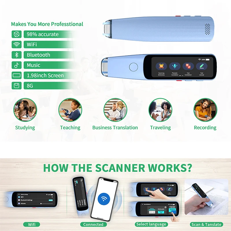 

2.98 Screen Wifi Support Offline 112 Languages Translation Scanning Translator Smart Instant Voice Photo Translation Pen