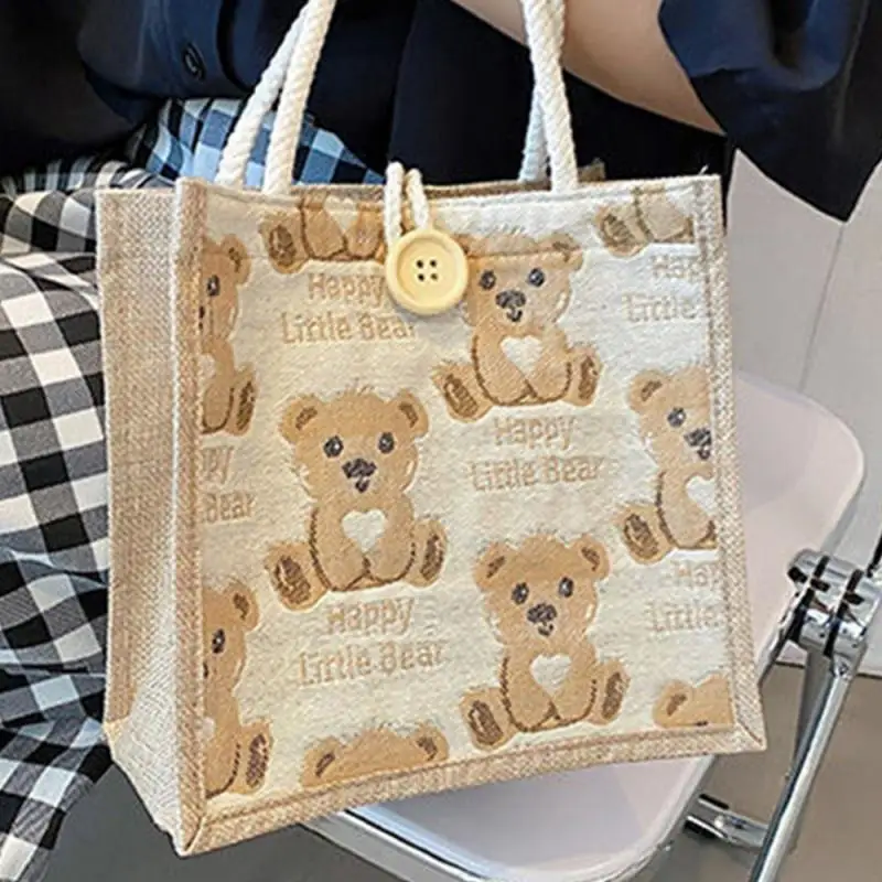 

Canvas Lunch Bag Multifunctional Large Capacity Bento Bag Bear Camping Picnic Bag Lunch Box Storage Bag Kitchen Organizer