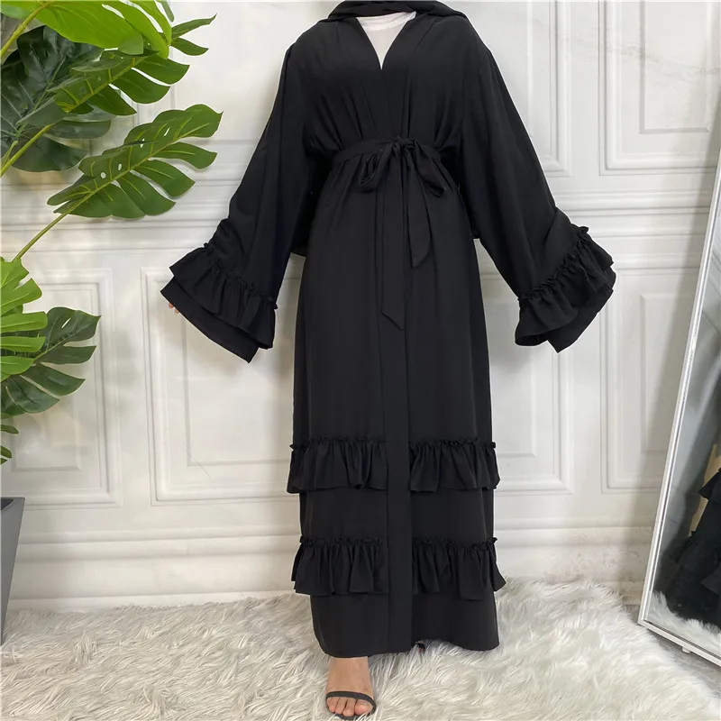 

Wepbel Muslim Abaya Cardigan Middle East Fashion Frill Sleeve Islamic Clothing Kimono Lace Up Dubai Arabic Cardigan Robe Kaftan