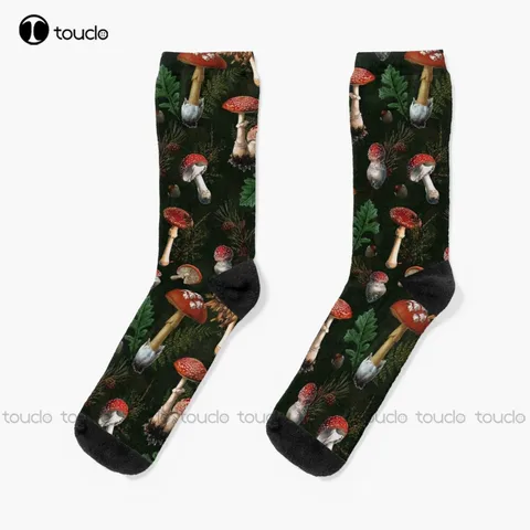 Красивые черные носки с изображением грибов, винтажные хлопковые носки высокого качества с цветочным рисунком