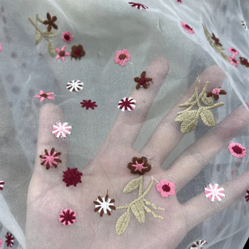 3/5/10yard Colorful Floral Embroidered Organza Fabric Sheer Voile Gauze Cloth for Dressmaking Black White By the Yard - купить по