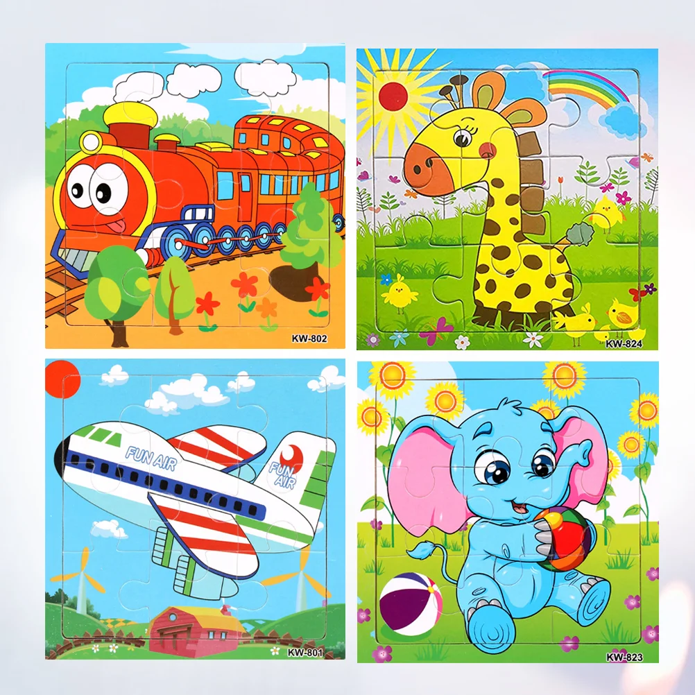 

4 PCS Cartoon Wooden Puzzle Toy Early Educational Learning Kids Animal Toys Child Baby Montessori
