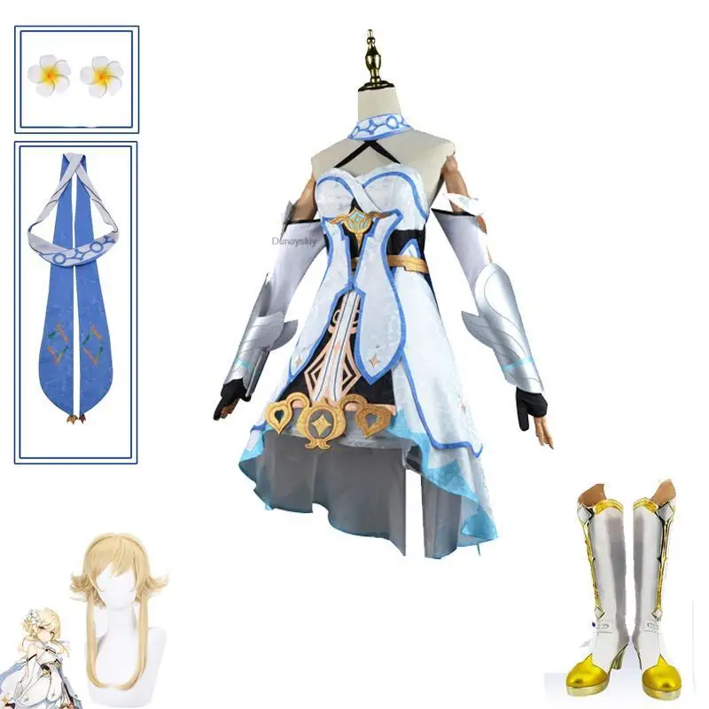 

Genshin Impact Lumine Cosplay Costume Shoes Game Clothes Genshin Lumine Dress Lumine Wig Hair Full Set Outfits Party Costumes