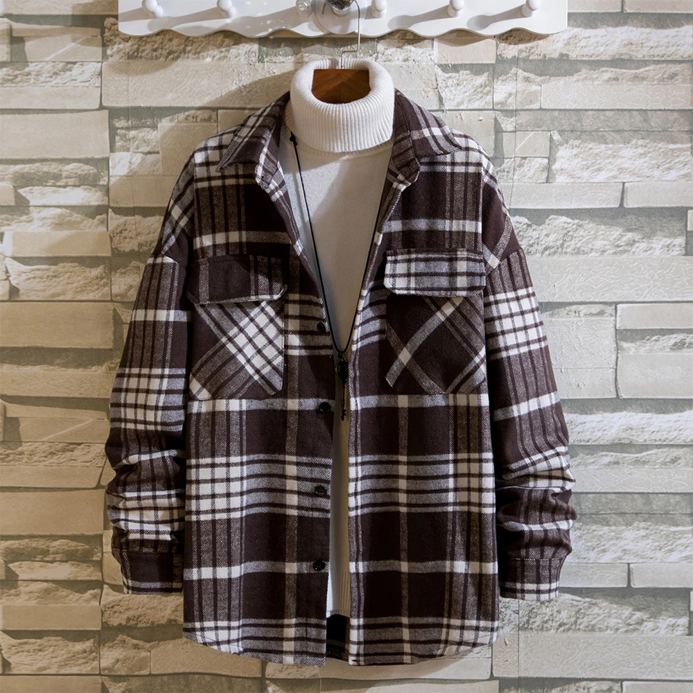 Men's Plaid Shirts Long Sleeves Casual Cardigan Shirts Fashion Spring Autumn Shirts