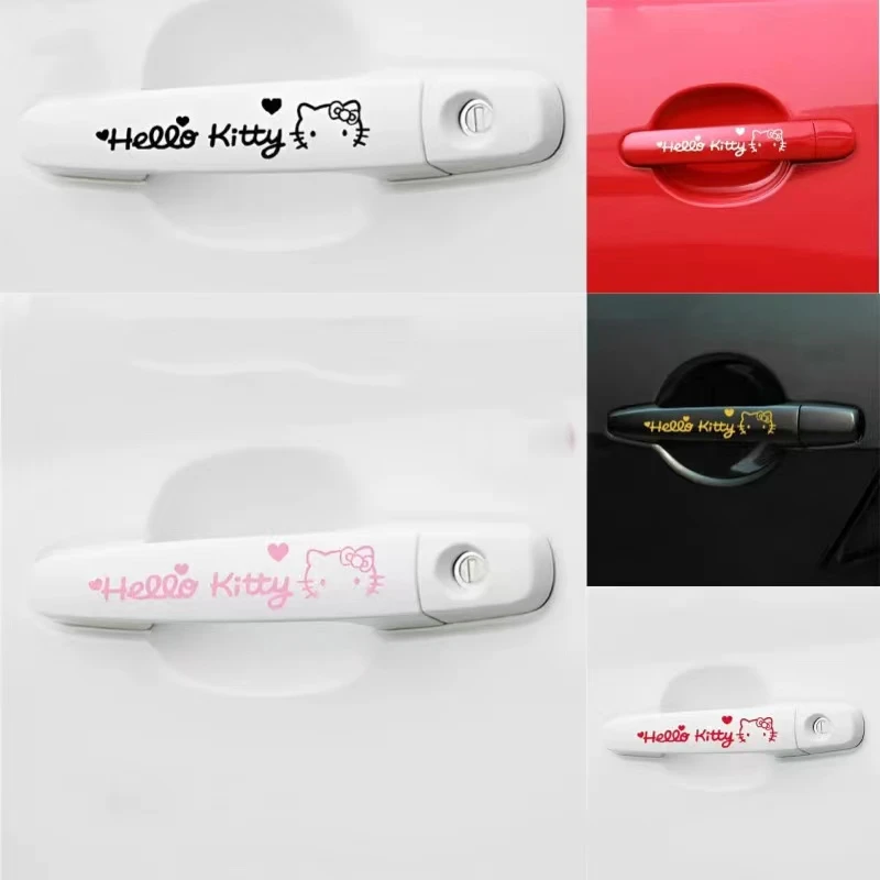 4Pcs Kawaii Sanrio Car Accessories Hello Kittys Car Door Handle Stickers Cartoon Car Stickers Cute Car Door Handle Decoration
