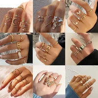 bohemian gold rings set for women fashion boho coin snake moon chain rings party jewelry gift