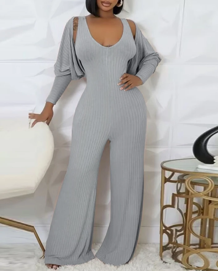 Модный осенний комбинезон из 2 предметов с v-образным вырезом без рукавов и